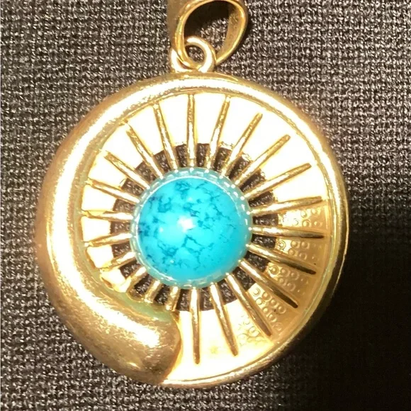 Gold-Tone Pendant Necklace with Faux Turquoise Stone - Picture 2 of 6